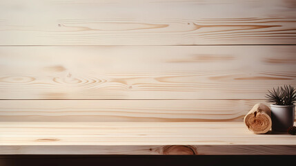 Empty wood table top and wood wall for product display mock up background, template