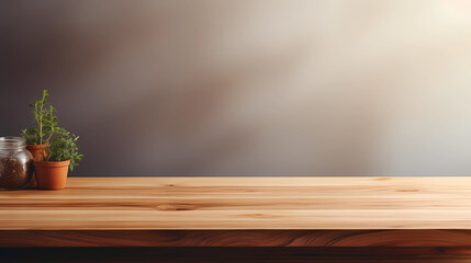 Empty wood  table over blur background for product display montage, mock up