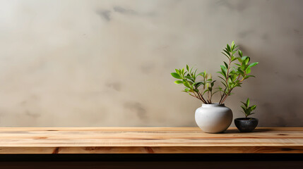 Empty wood table top and grey wall for product display mock up background, template