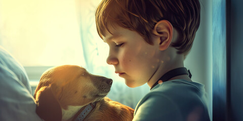 Loss of Pet: Sad Child Holding Pet With Collar, Mourning the Loss of a Beloved Pet