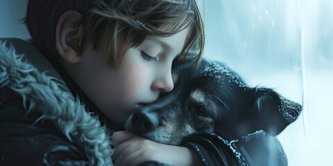 Loss of Pet: Sad Child Holding Pet With Collar, Mourning the Loss of a Beloved Pet