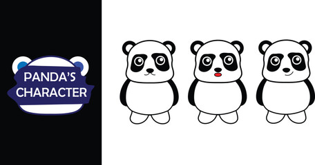 Cute panda character with various expressions. Panda character vector. Editable character color