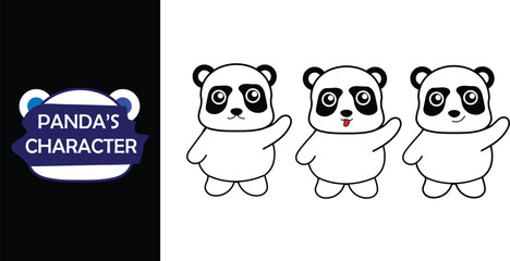 Cute panda character with various expressions. Panda character vector. Editable character color