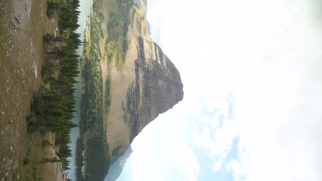 Viewing Hidden Lake from the overlook with Bearhat Mountain background, vertical