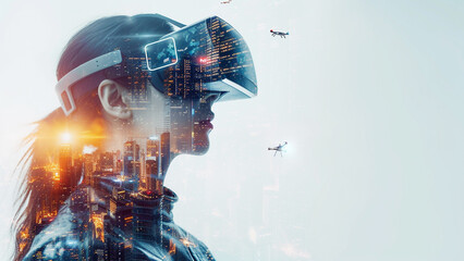 Virtual Reality Futurism Tech Enthusiast in Urban Drone - 728170676