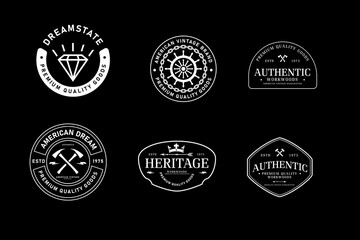 Retro badge. Old emblem, logo frame and vintage silhouette badges hipster design vector set