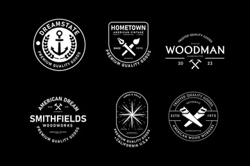 Retro badge. Old emblem, logo frame and vintage silhouette badges hipster design vector set