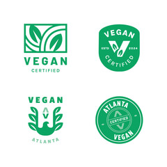 Vegan certified simple vector logo design. Organic eco plant green badge 