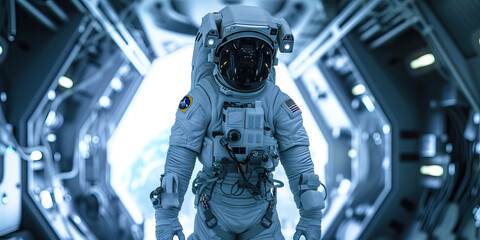 Space Station Commander: Astronaut in Leadership Role, Overseeing Operations on Orbital Space Station - obrazy, fototapety, plakaty