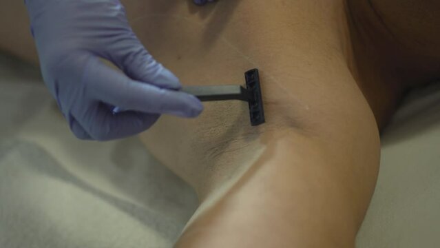 Gillette Razor Use on Underarm - shaving close up