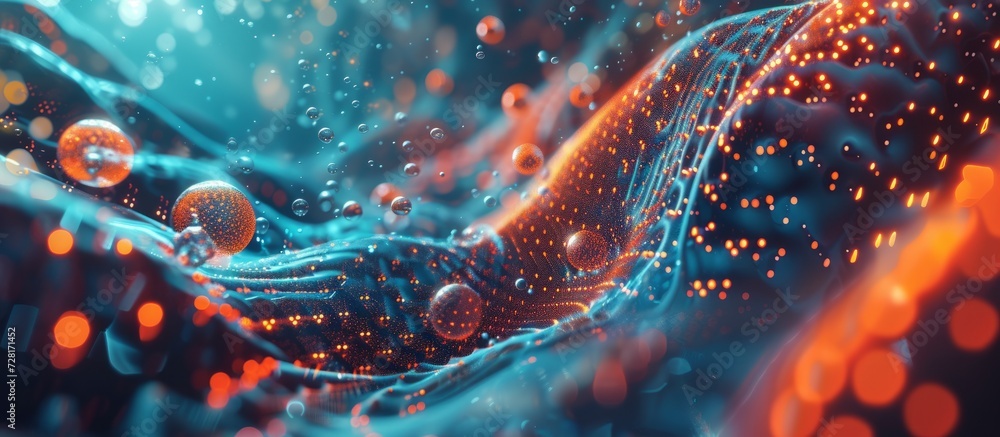 Poster high-tech image with dynamic background and molecules: a breathtaking fusion of technology and scien