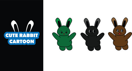 Cute rabbit character with various expressions. Cute bunny character holding gift, heart, drink. Editable character color 
