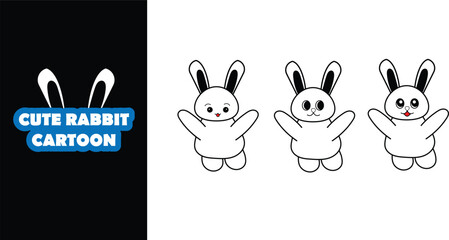 Cute rabbit character with various expressions. Cute bunny character holding gift, heart, drink. Editable character color 