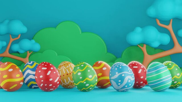 Happy Easter egg background animation, 3d rendering