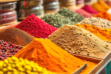 Colorful Array of Spices at Market