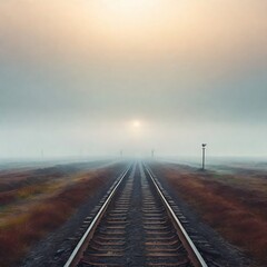 Obraz premium foggy railroad. background for poster, banner, web, social media. ai generative design
