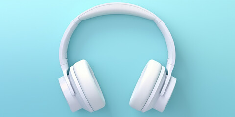 Modern white blue tooth headphones on blue background