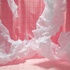 Flowing White Papers on Pink Background