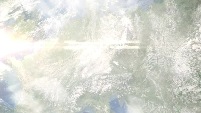 Zoom in from space and focus on Forchheim, Germany. 3D Animation. Background for travel intro. Elements of this image furnished by NASA.