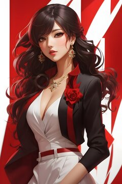 Beautiful Mafia Girl Anime, Mafia Anime Girl, Anime girl, Anime Girl Portrait, Girl Illustration, Cartoon Girl, AI Generative
