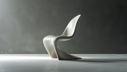 chair  with a curved design on a gray background - obrazy, fototapety, plakaty