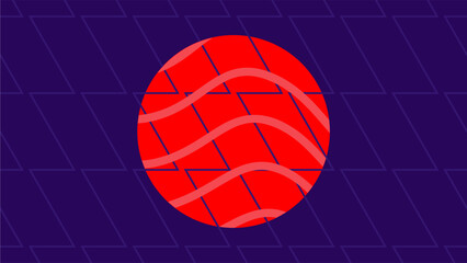 Dark Purple Discrete Line Grid Backgroun with Interlaced Red Circle with Waves