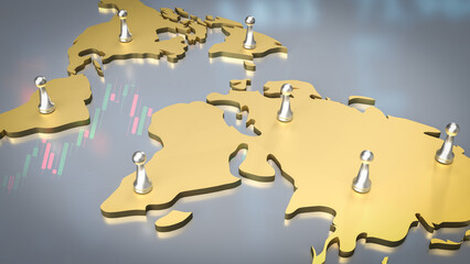 The world map on Business chart Background  for geopolitics concept 3d rendering..