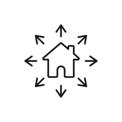 House with multi-directional arrow icon line style isolated on white background. Vector illustration