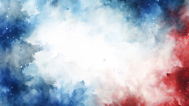Frame red white blue clouds sky watercolor on white background. presentation. advertisement. template for artwork. copy text space.