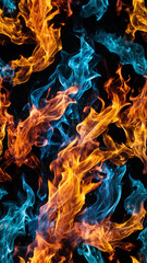 Fire multicolored isolated on black background. ai generative
