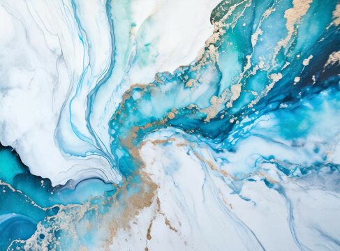 Abstract turquoise light blue marble and watercolor background