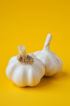 some garlic on a solid yellow background