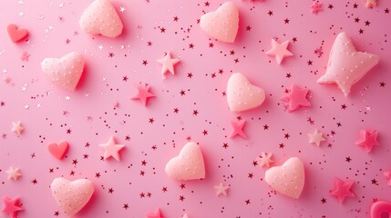 Pink with hearts, stars, and copy space, perfect for romantic expressions, Ai Generated.