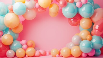 Fototapeta na wymiar Helium balloons arch on a pastel background, creating a festive scene, Ai Generated.
