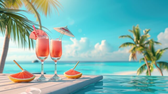 Vibrant beach vibes, lively pool party, and a chic club summer backdrop, Ai Generated.