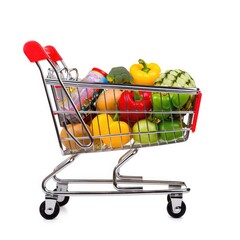 Grocery store shopping cart for e-commerce online shopping isolated on a white background, Ai Generated.