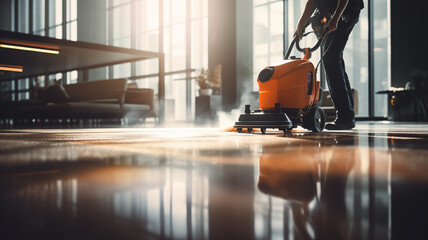 cleaning floor with machine - obrazy, fototapety, plakaty