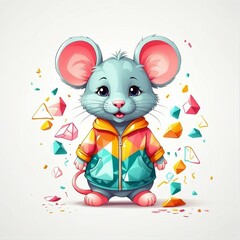 Cartoon mouse wearing a colorful geometric shirt