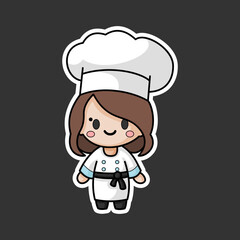 sticker of a female chef, wearing a typical chef's suit.