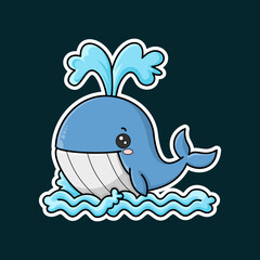 big whale sticker, cartoon style, kawaii