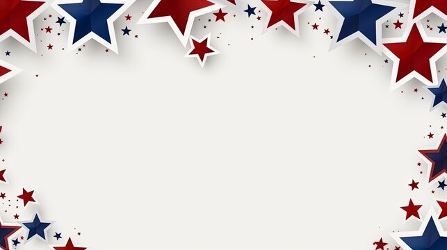 Frame composition stars stripes red white blue on white background. 4th of July USA Independence Day. for template artwork design, presentation. advertisement. copy text space.