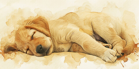 painting of a puppy sleeping on the ground, generative AI
