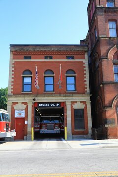 Fire station house for local firefighters in the city. Cleveland, Ohio, USA &ndash; February 1