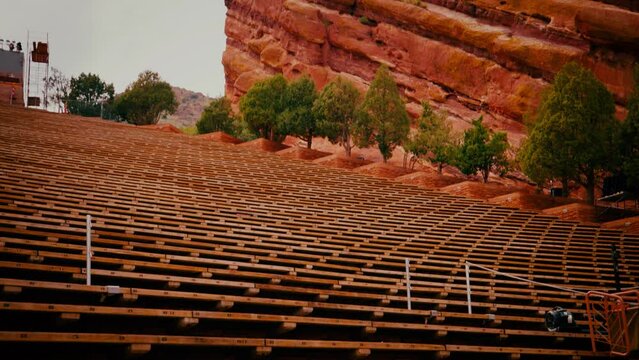 Shot at Red Rocks Amphitheatre of the empty seating across the venue