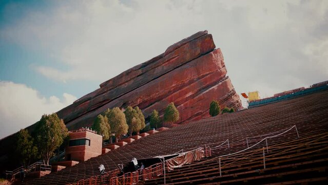 Shot at Red Rocks Amphitheatre of the southern rock on a partially cloudy sunny day emphasizing the redness of the rocks
