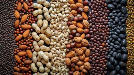 Embrace the natural allure of a background adorned with various nuts and legumes. Ai Generated.