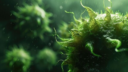 Sinister green monster bacteria and viruses launch an assault within the body's defenses. Ai Generated. - obrazy, fototapety, plakaty
