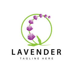 Lavender logo simple design vector cosmetic plant purple color and aromatherapy lavender flower garden template