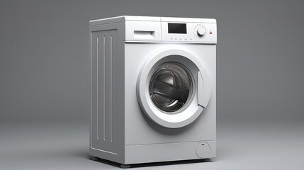 3d rendering of a white washing machine isolated in gray studio background