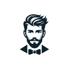 The Barber Shop Logo Handsome man with beard and scissor
